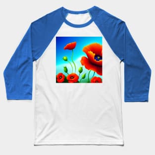 Retro Cartoon Field of Red Poppies (MD23Mrl013) Baseball T-Shirt